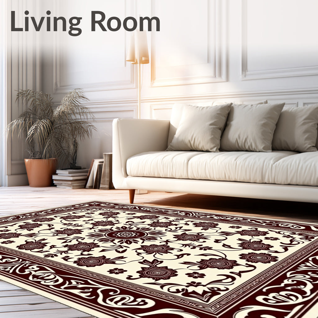 Ornate Ivory Rose Flower Arrangement Rug