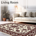 Ornate Ivory Rose Flower Arrangement Rug