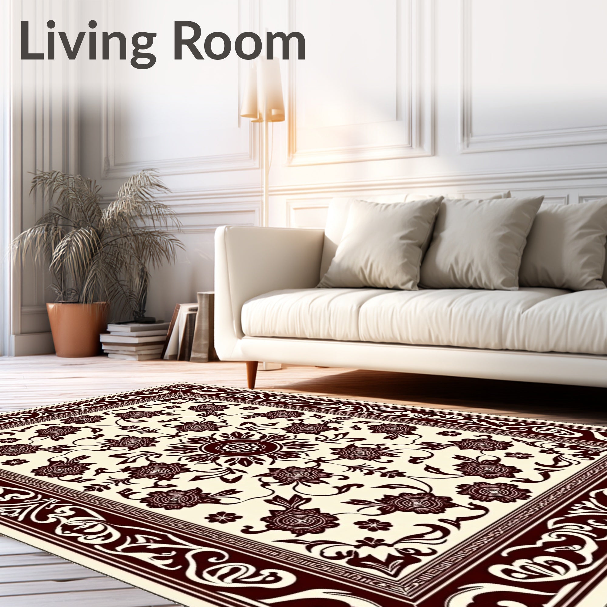 Ornate Ivory Rose Flower Arrangement Rug