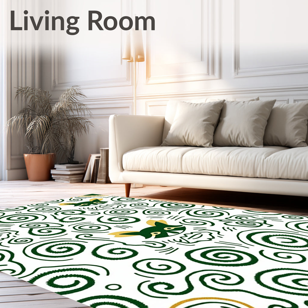 Whimsical Green Raccoon Swirls Rug