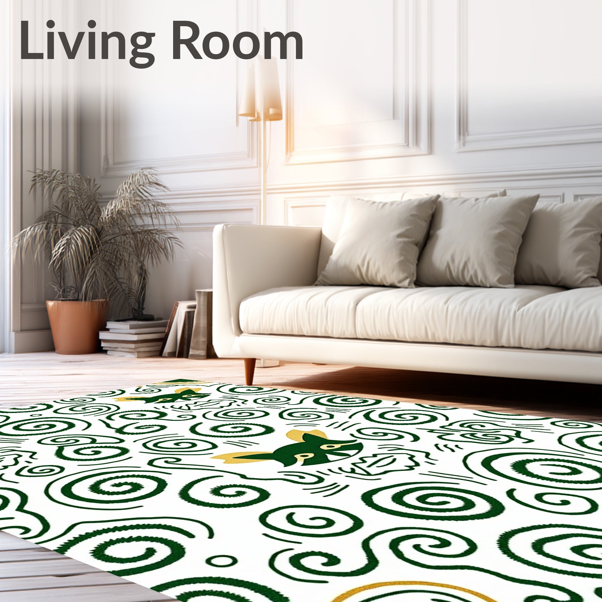 Whimsical Green Raccoon Swirls Rug