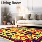 Vibrant Red Blue Pagoda Medallion Rug