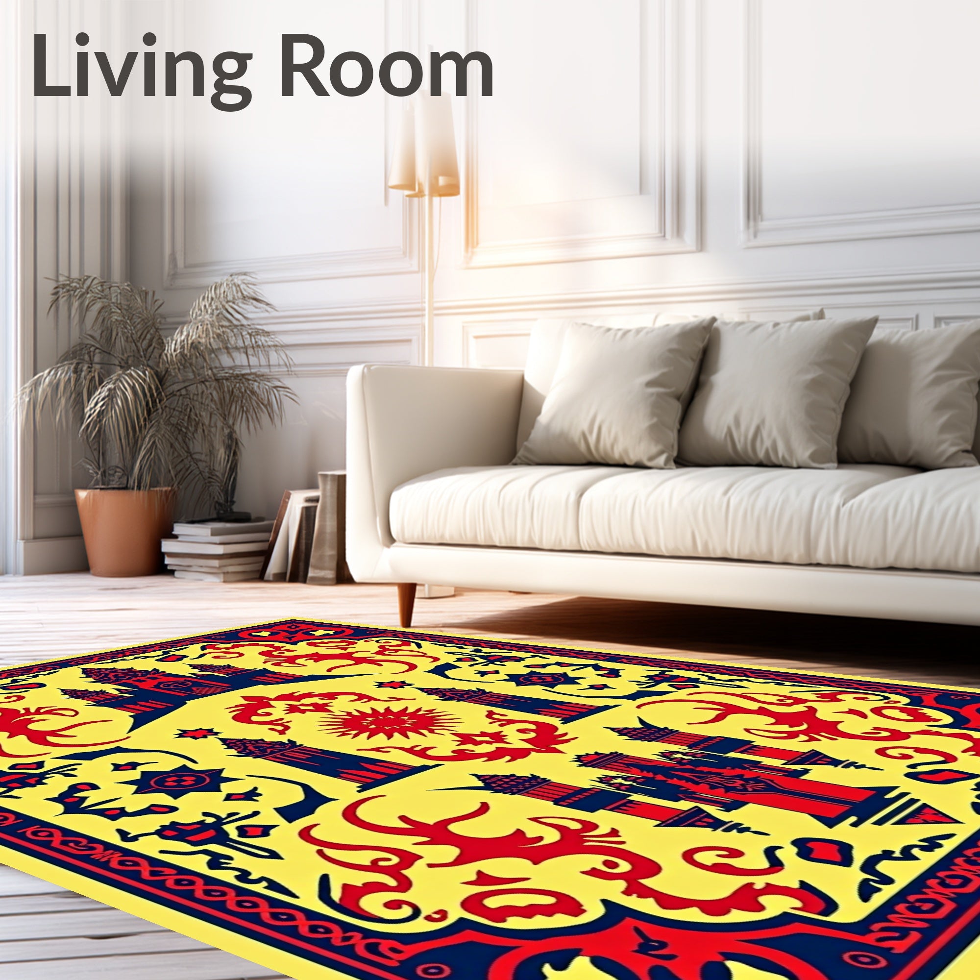 Vibrant Red Blue Pagoda Medallion Rug