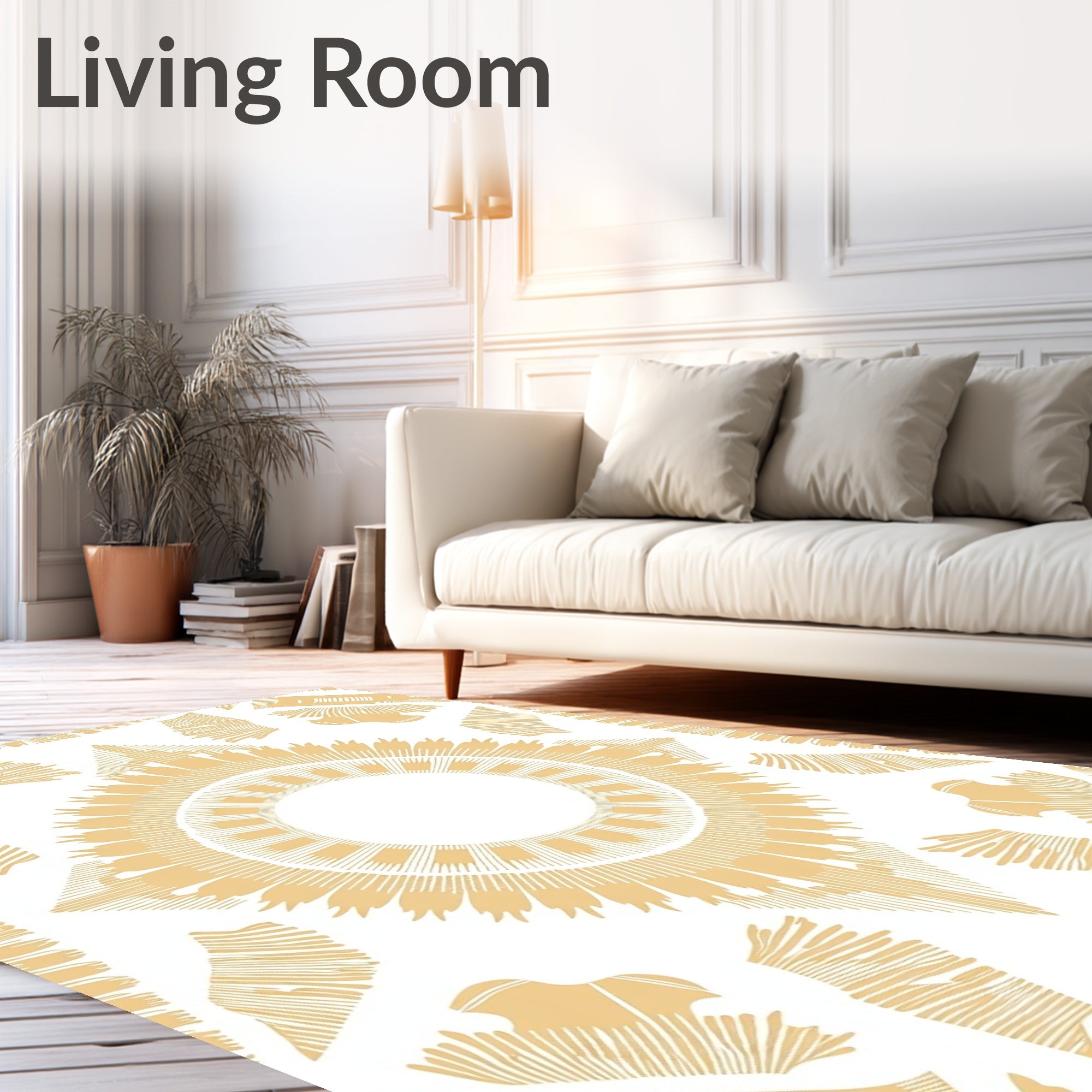 Golden Sunburst Radial Medallion Rug