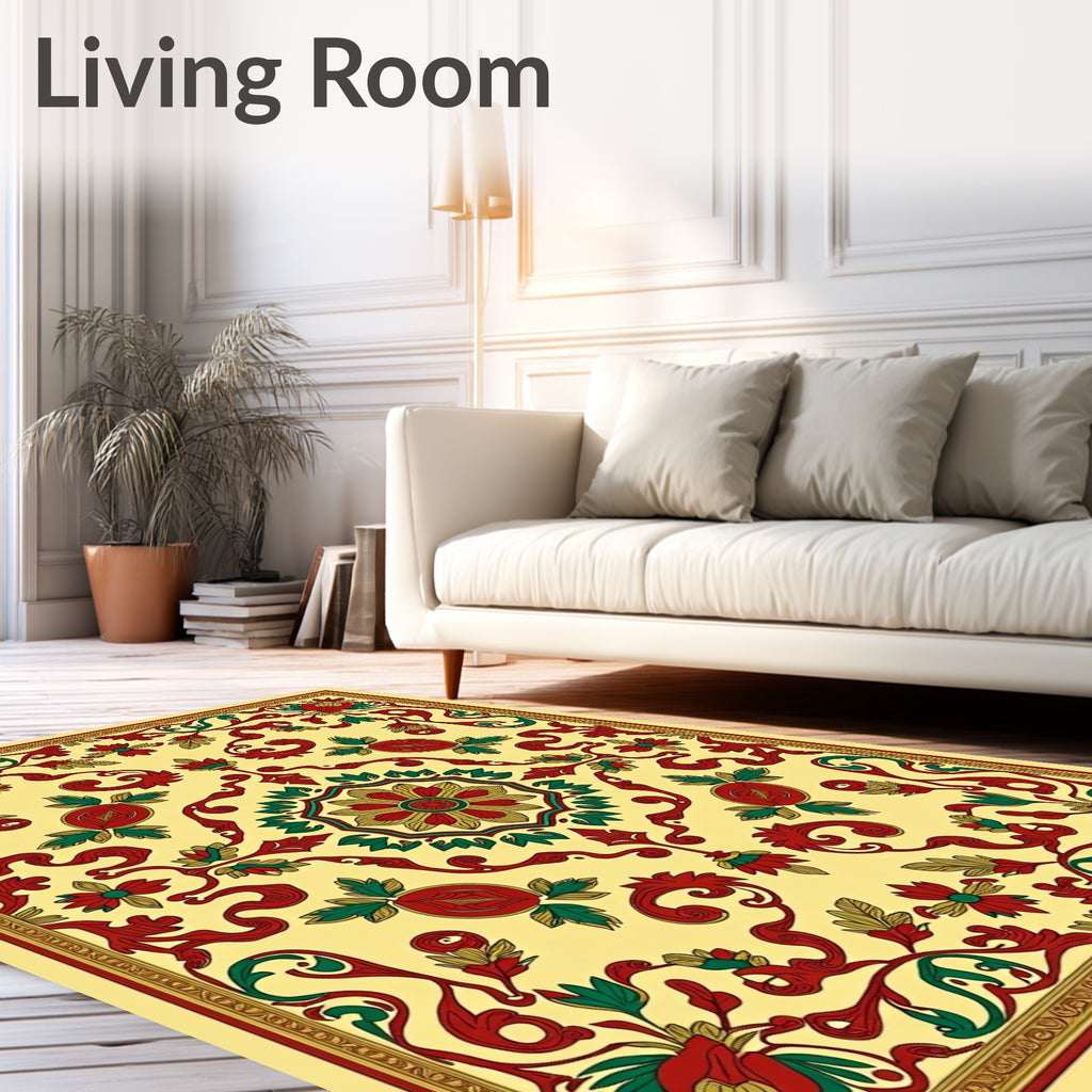 Crimson Green Floral Medallion Lace Rug