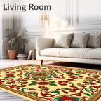 Crimson Green Floral Medallion Lace Rug