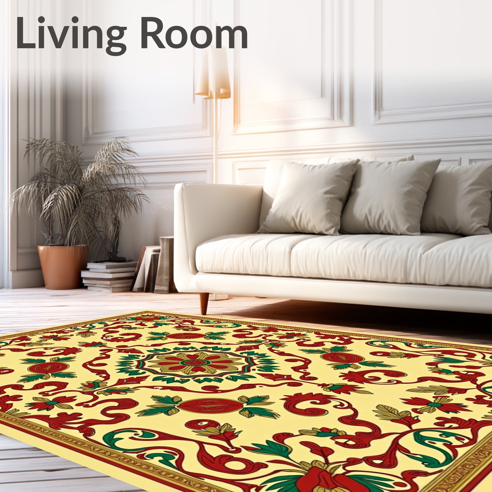 Crimson Green Floral Medallion Lace Rug