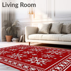 Red Snowflakes Bordered Rug