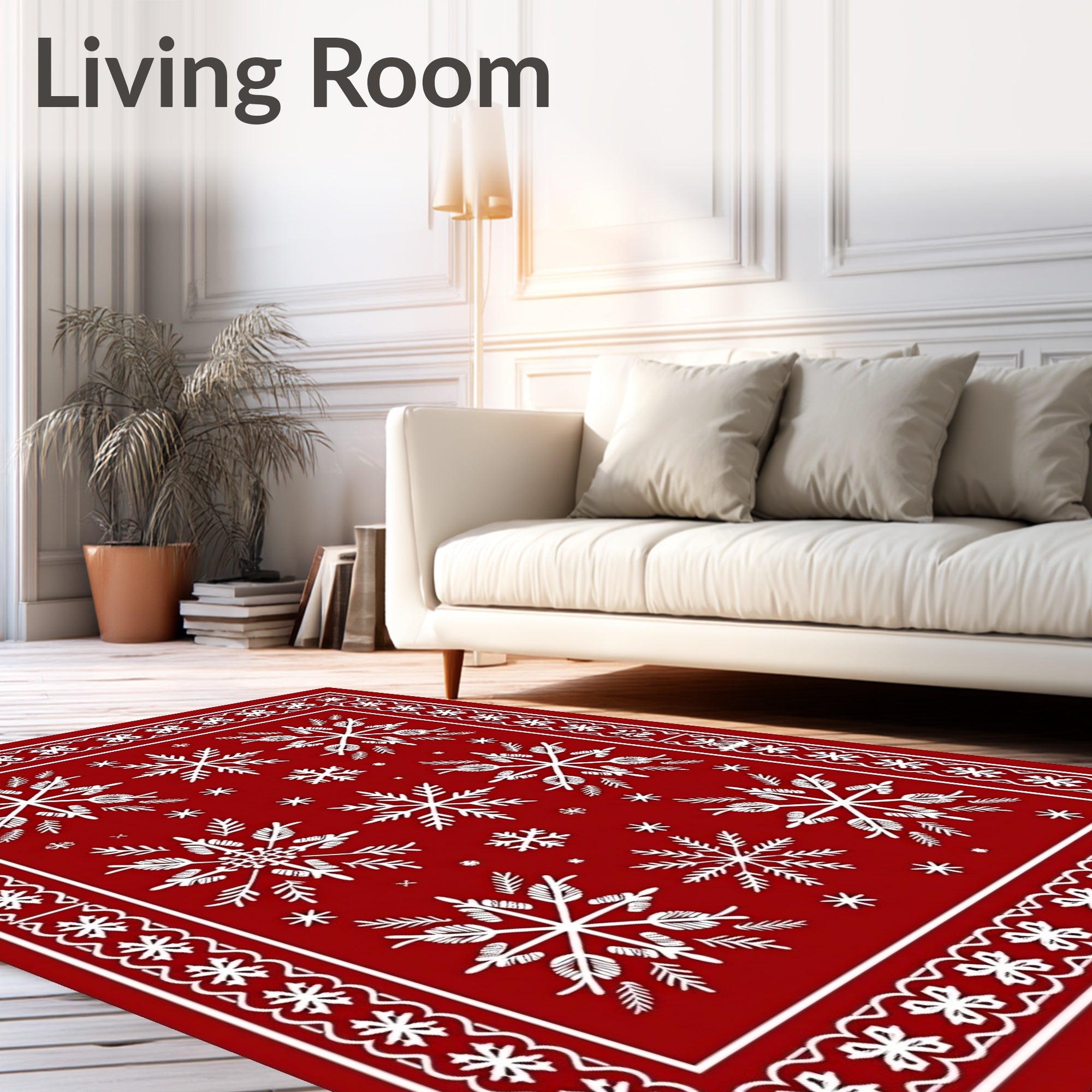 Red Snowflakes Bordered Rug