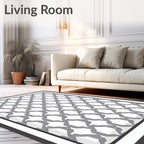 Geometric White Gray Lattice Rug