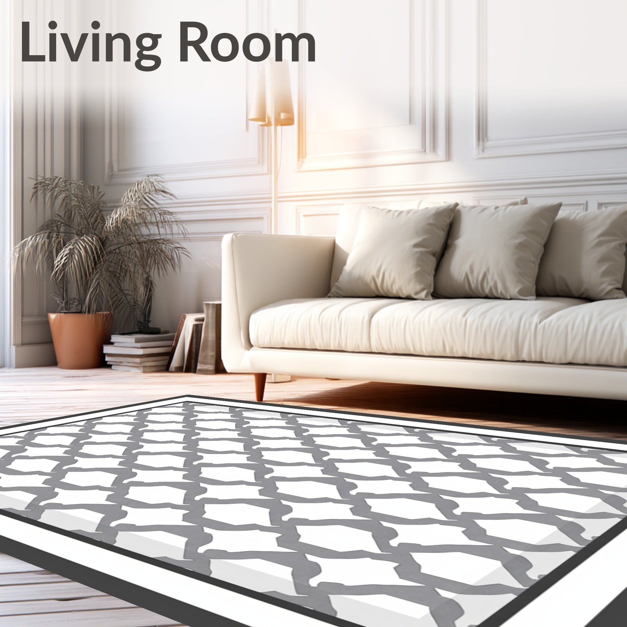 Geometric White Gray Lattice Rug