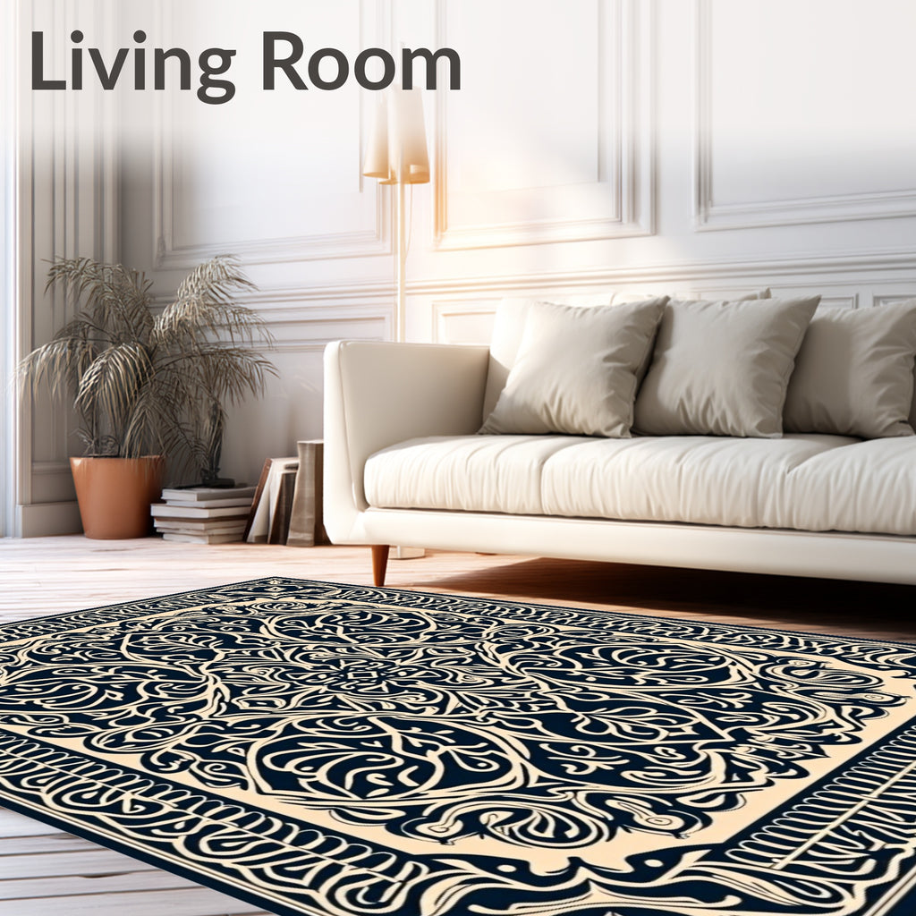 Ivory Navy Traditional Flourish Rug