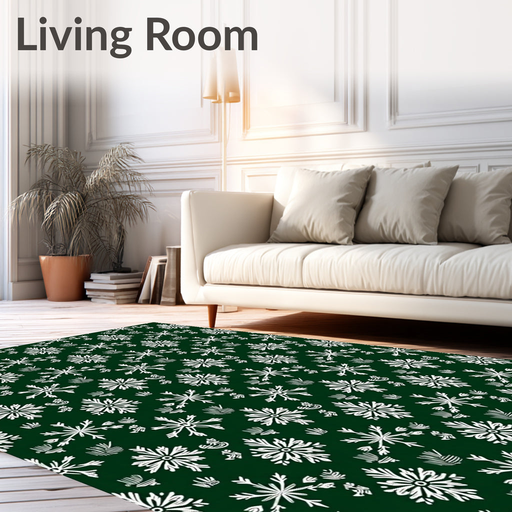 White Snowflake Forest Holiday Rug