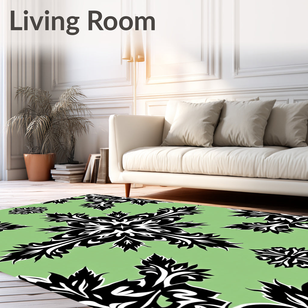 Black Leaf Scroll Mandala Green Rug