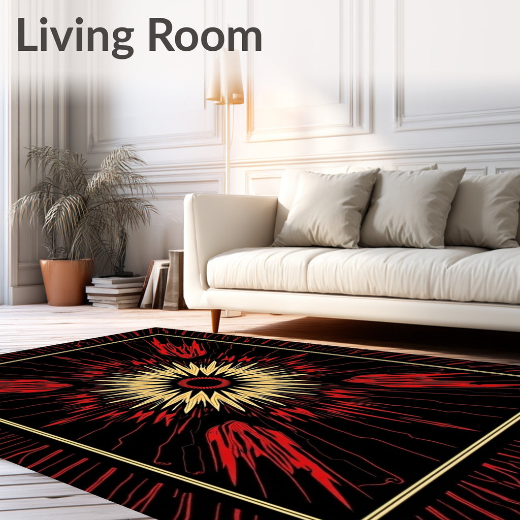 Bold Red Gold Sunburst Rays Rug