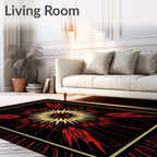 Bold Red Gold Sunburst Rays Rug