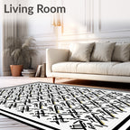 Black White Gold Geometric Overlay Rug