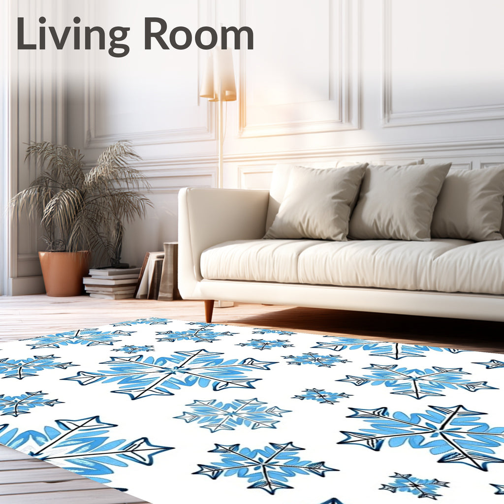 Cool Blue Snowflake Collage Rug