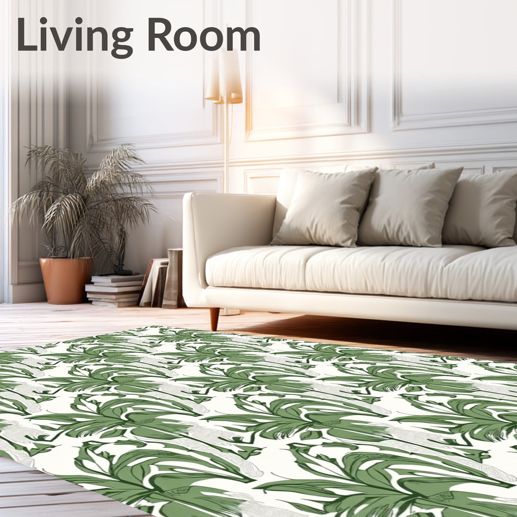 Green Tropical Leaf Medallion Repeating Rug