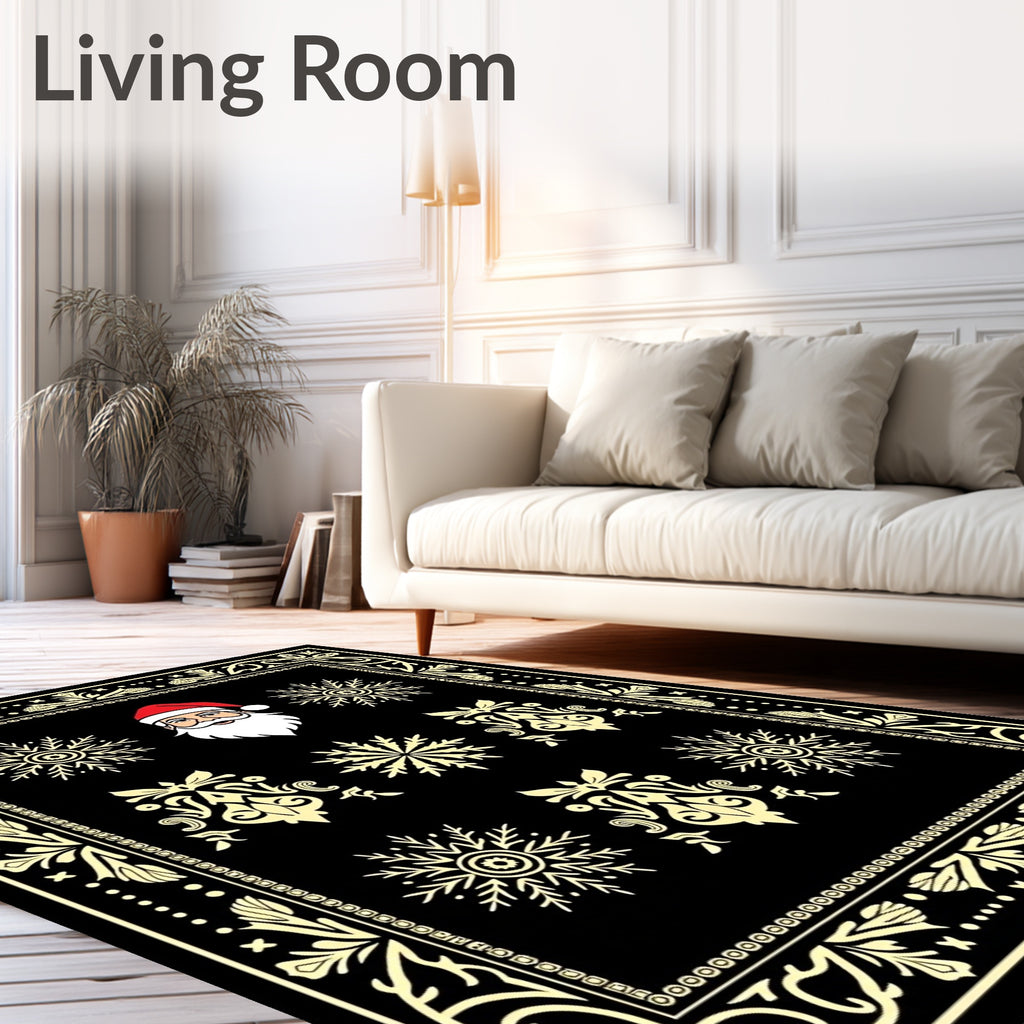 Black Cream Festive Santa Snowflakes Border Rug