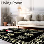 Black Cream Festive Santa Snowflakes Border Rug