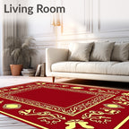 Crimson Amber Sun Floral Border Rug