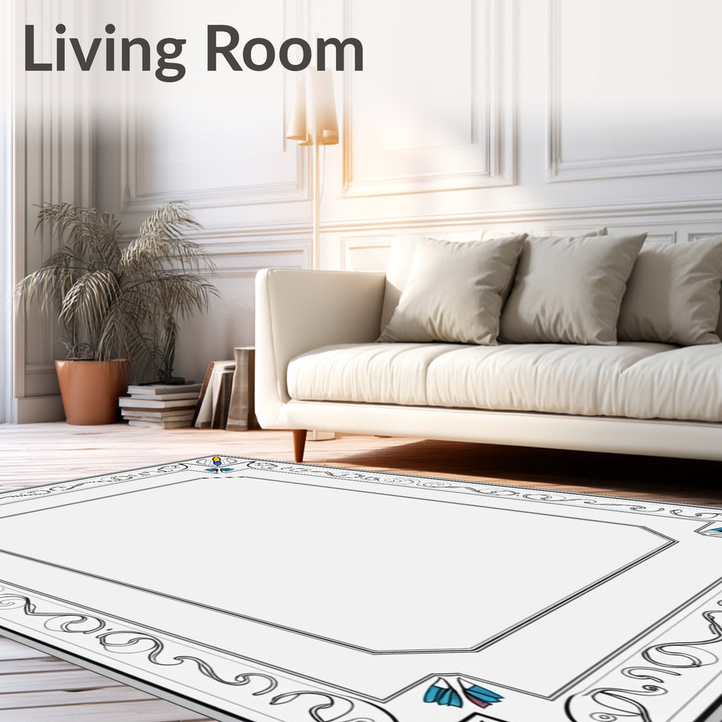 Art Nouveau Teal Yellow Floral Border Rug
