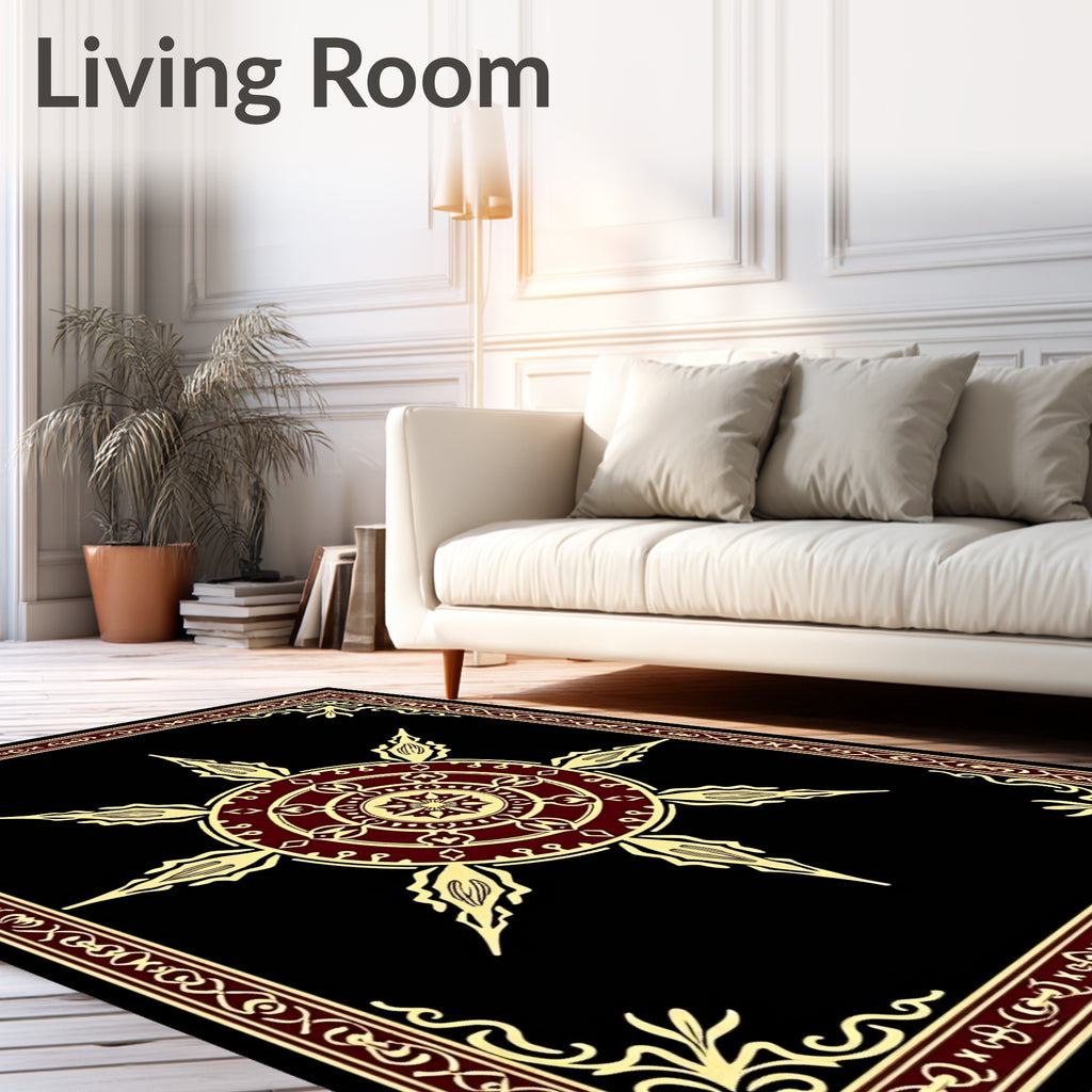 Burgundy Sunburst Medallion Frame Rug