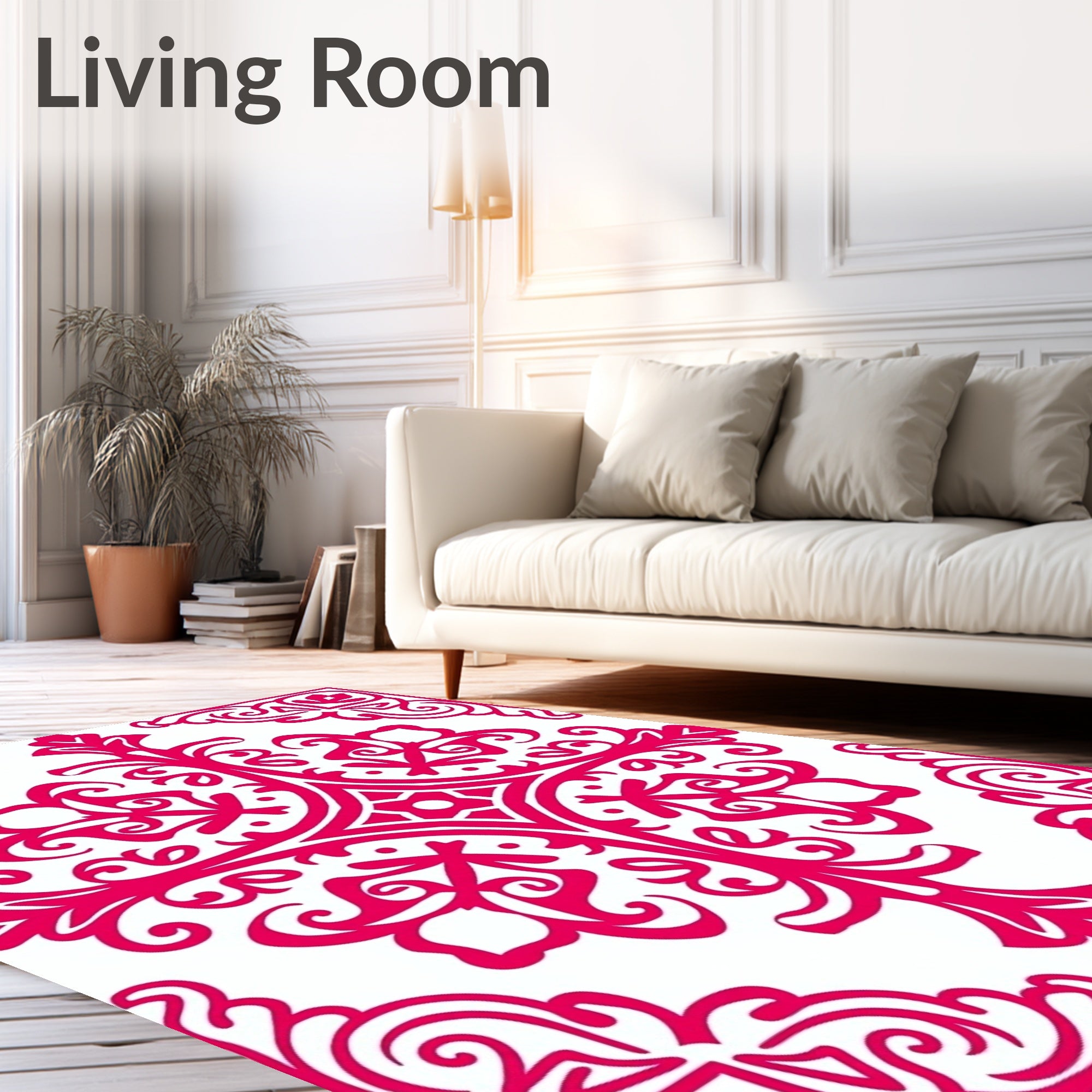 Exotic Fuchsia Scrollwork Mandala Rug