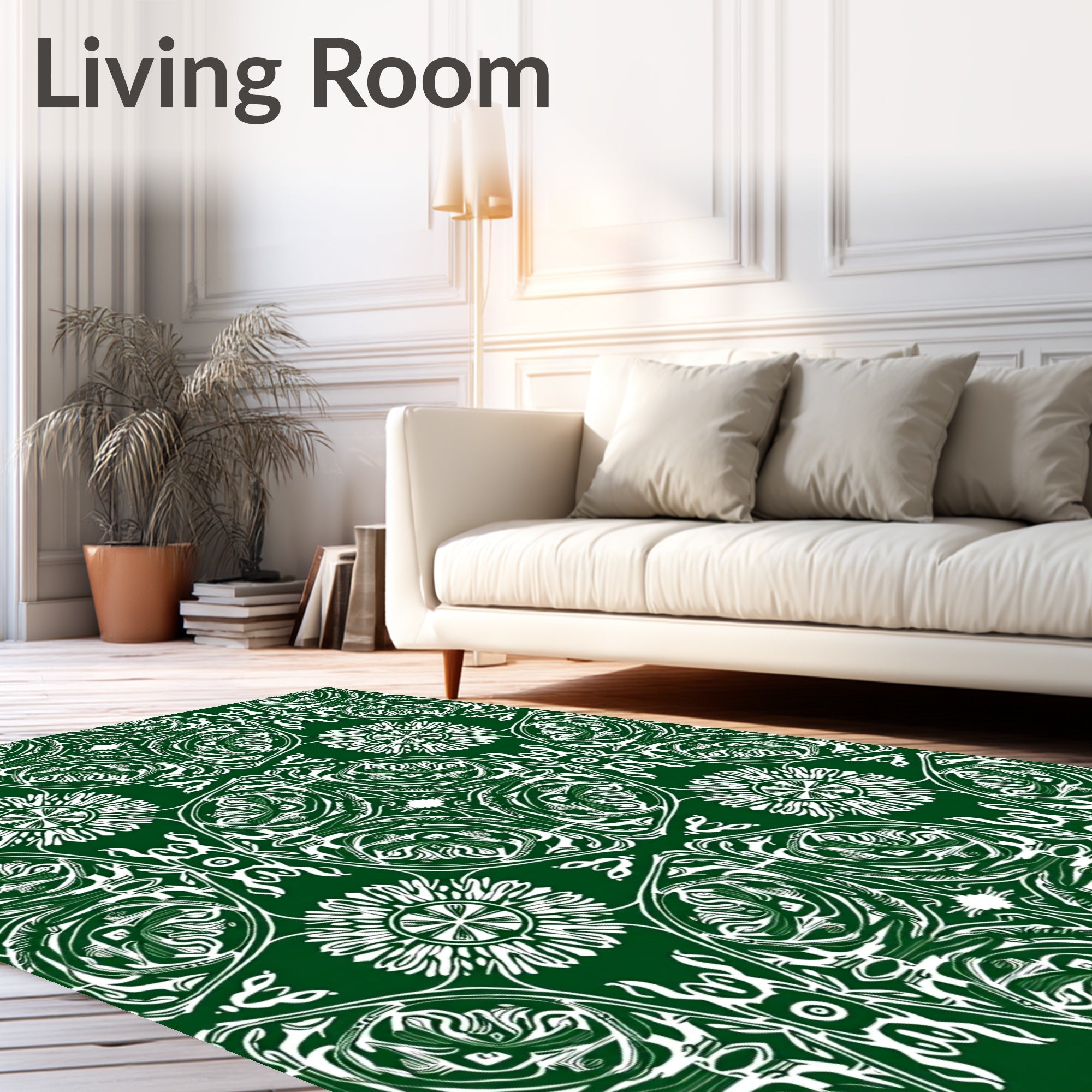 Emerald green ornate floral medallions Rug