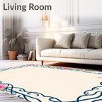 Navy Blue Floral Vine Swirl Frame Rug