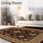 Ornate Cream Floral Scroll Border Rug