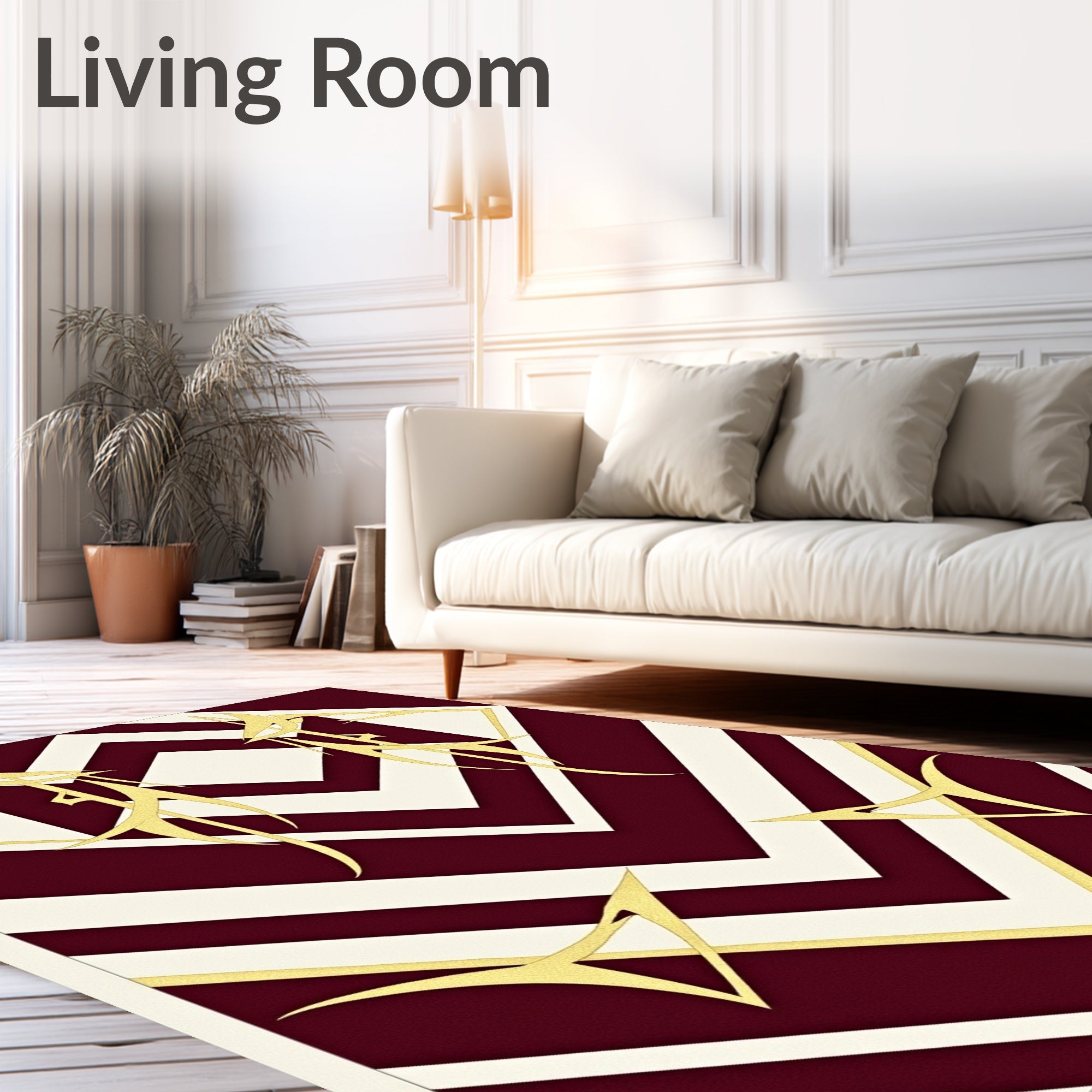 Golden Abstract Chevron Burgundy Rug