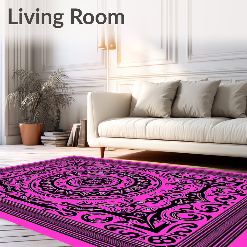 Hot Pink Symmetrical Mandala Flourish Rug