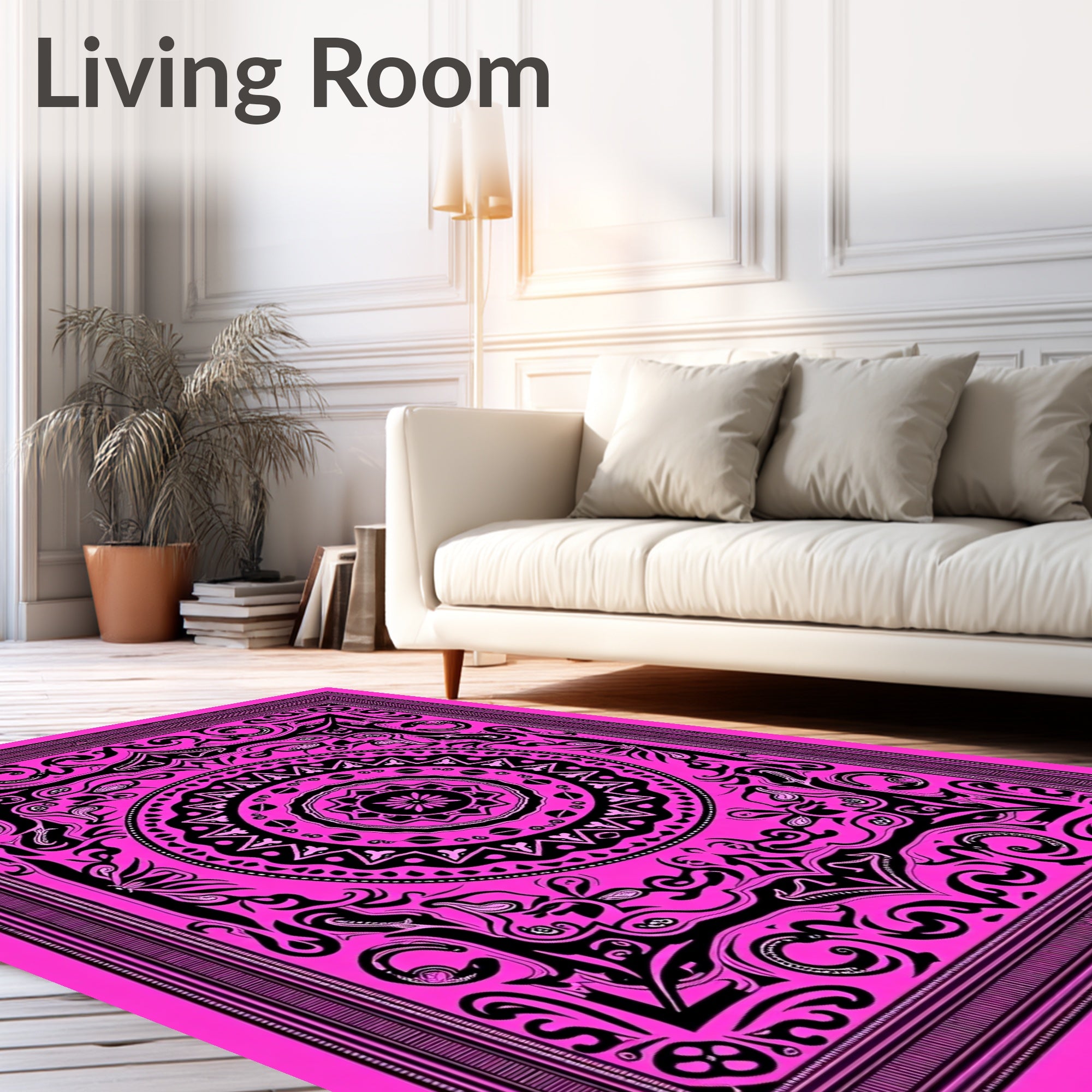 Hot Pink Symmetrical Mandala Flourish Rug