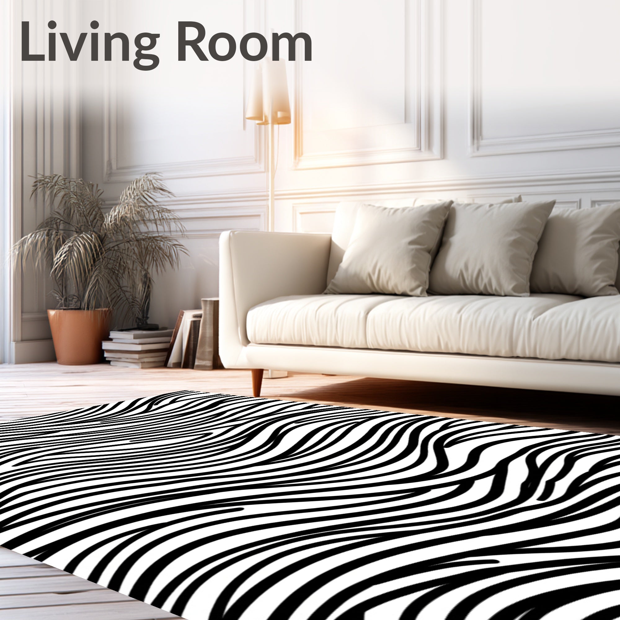 Black White Wavy Stripe Texture Rug