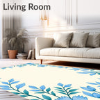 Light Blue Floral Vine Border Rug