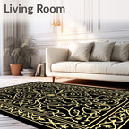 Gilded Black Floral Scrollwork Rug