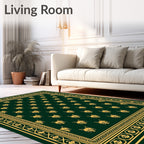 Dark Green Gold Cat Head Print Rug