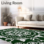 Deep Emerald White Mandala Medallion Rug
