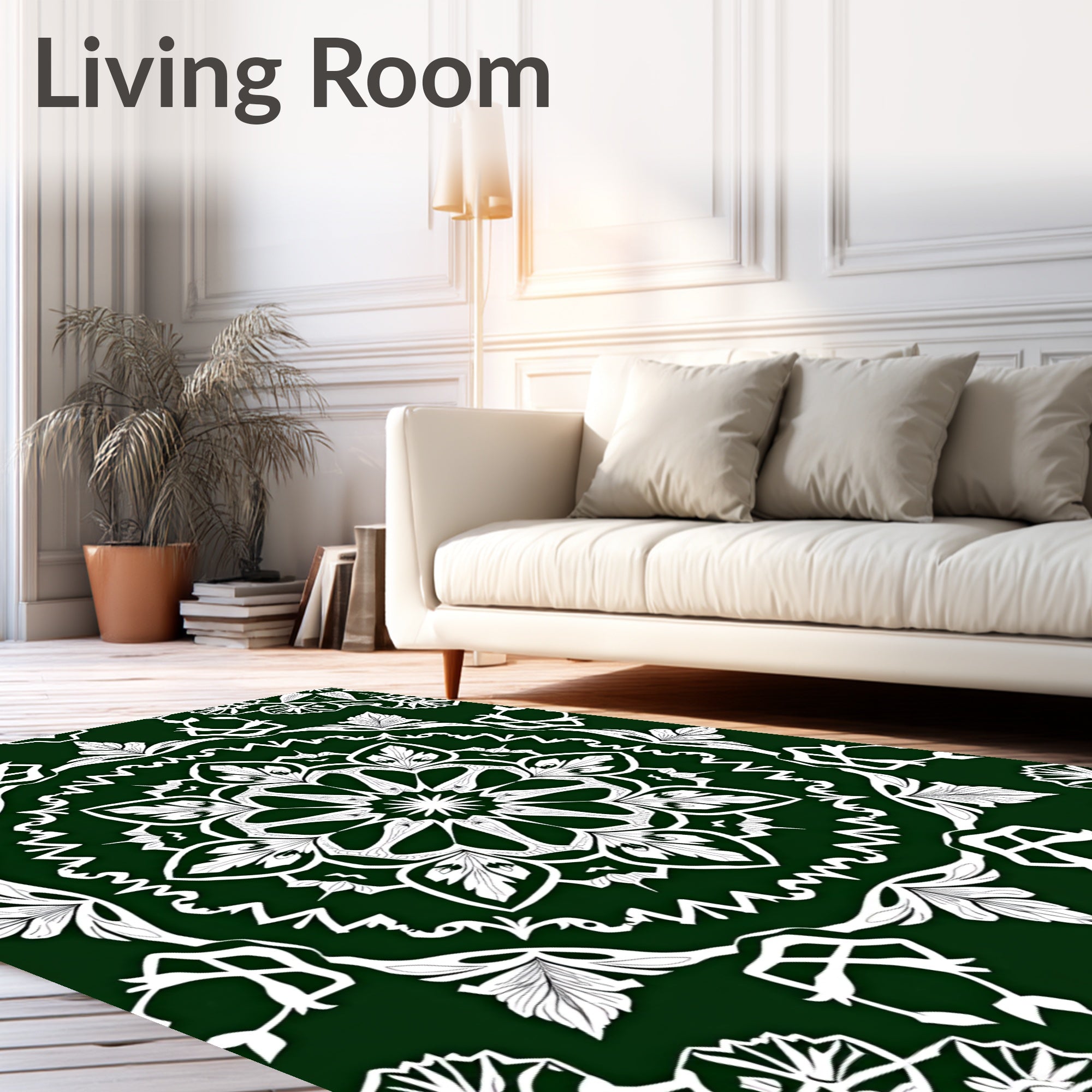 Deep Emerald White Mandala Medallion Rug