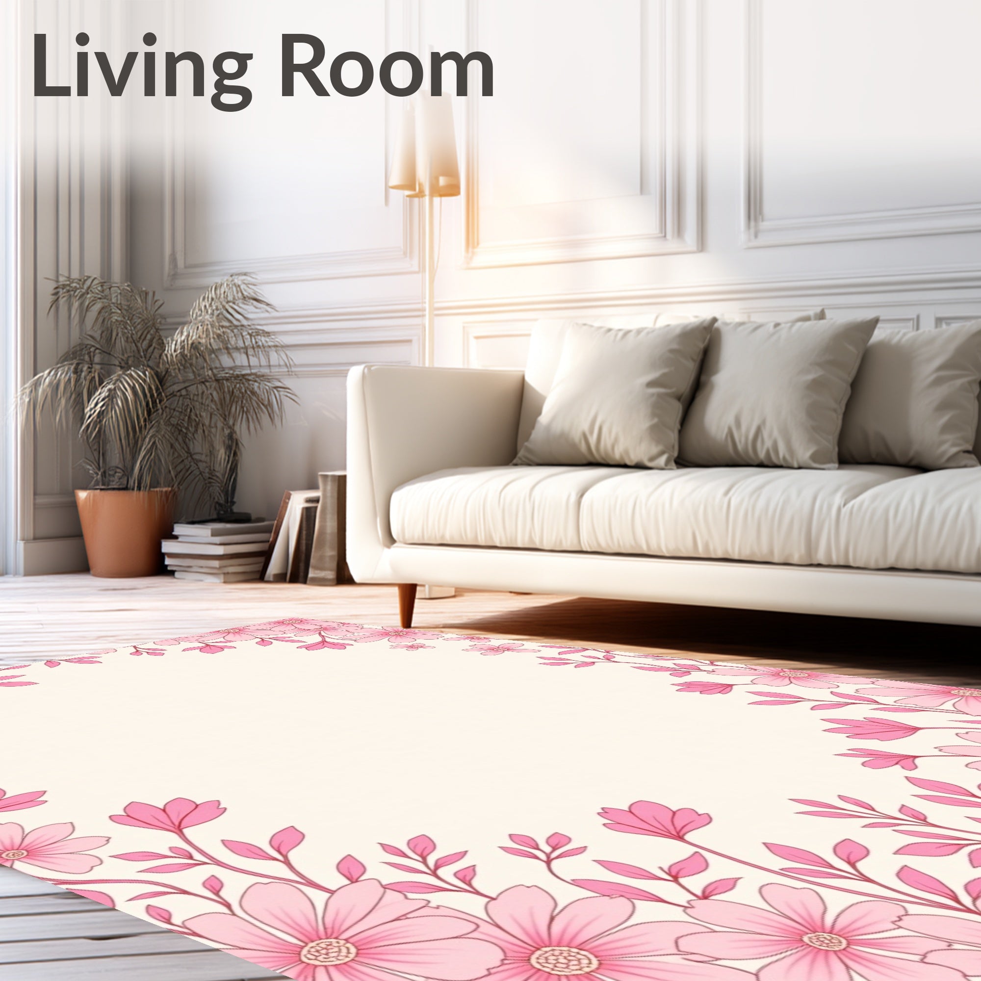 Pink Floral Vine Border Rug