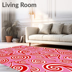 Whimsical Red Swirls Pink Background Rug