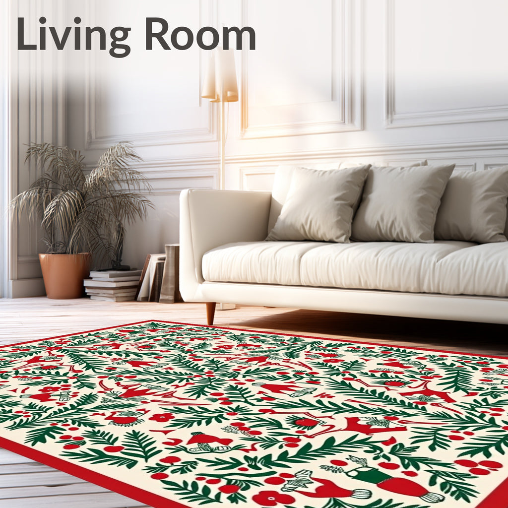 Crimson Green Festive Folk Art Rug