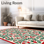 Crimson Green Festive Folk Art Rug