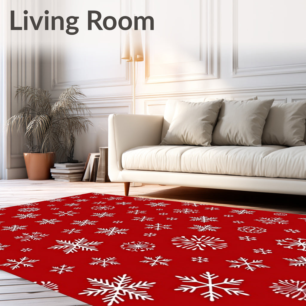 Red White Snow Flurry Field Rug