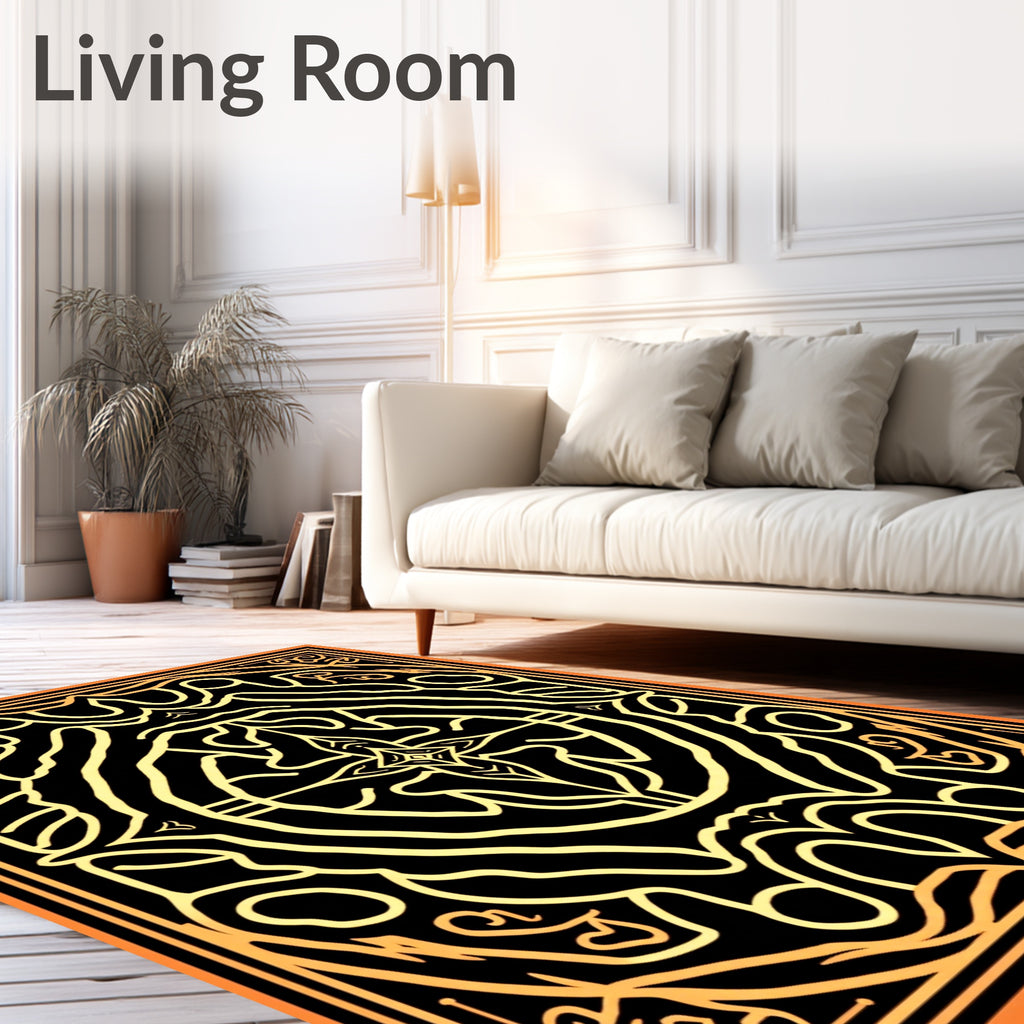 Golden Black Intricate Tribal Medallion Rug