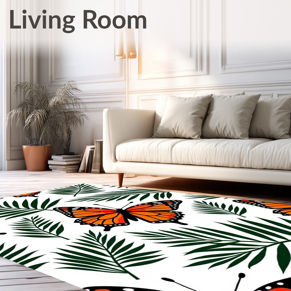 Vibrant Orange Butterfly Palm Leaf Rug