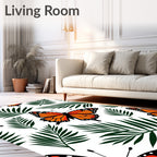 Vibrant Orange Butterfly Palm Leaf Rug
