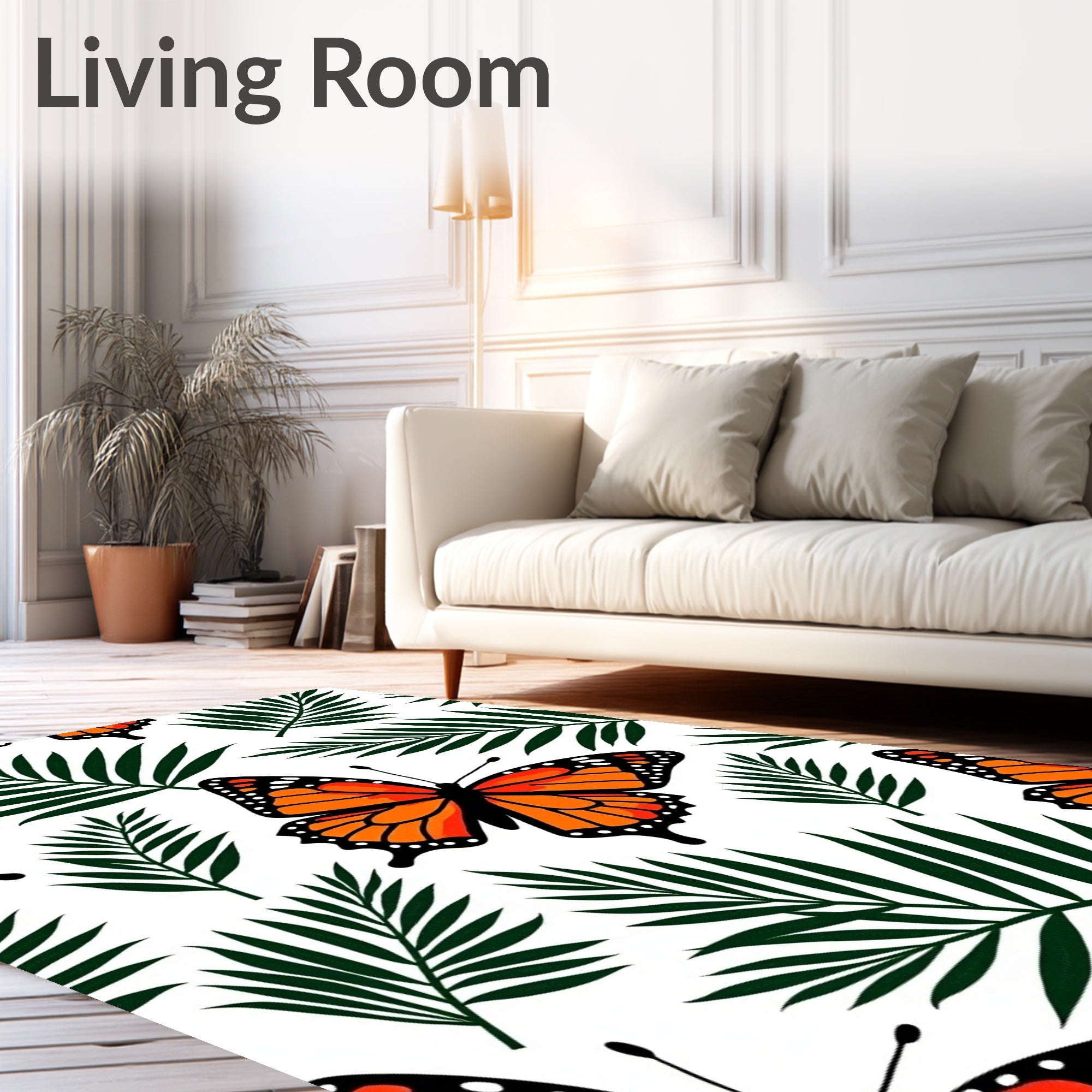Vibrant Orange Butterfly Palm Leaf Rug